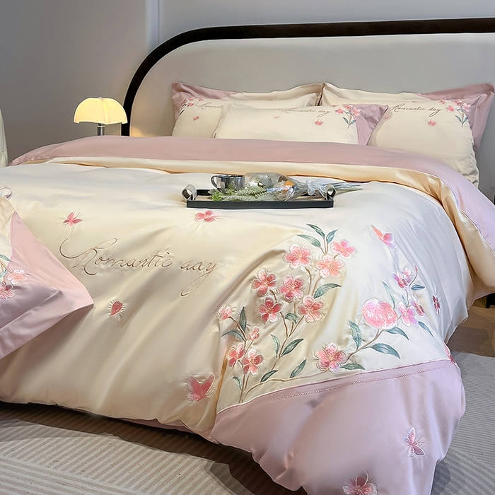 91家纺网 家纺一手货源 找家纺 （总）桃园 新品纯棉全棉长绒棉刺绣绣花高端礼盒四件套-花语