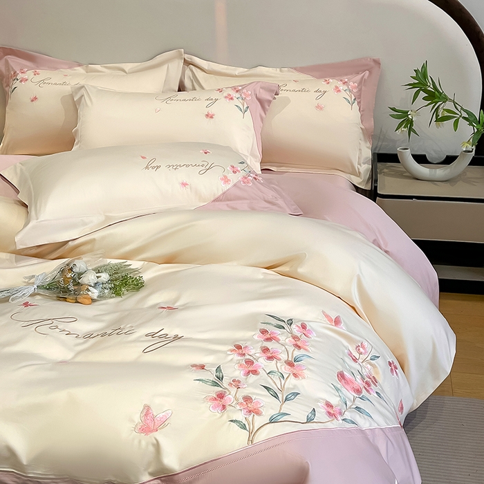 91家纺网 家纺一手货源 找家纺 （总）桃园 新品纯棉全棉长绒棉刺绣绣花高端礼盒四件套-花语