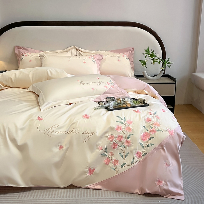 91家纺网 家纺一手货源 找家纺 （总）桃园 新品纯棉全棉长绒棉刺绣绣花高端礼盒四件套-花语