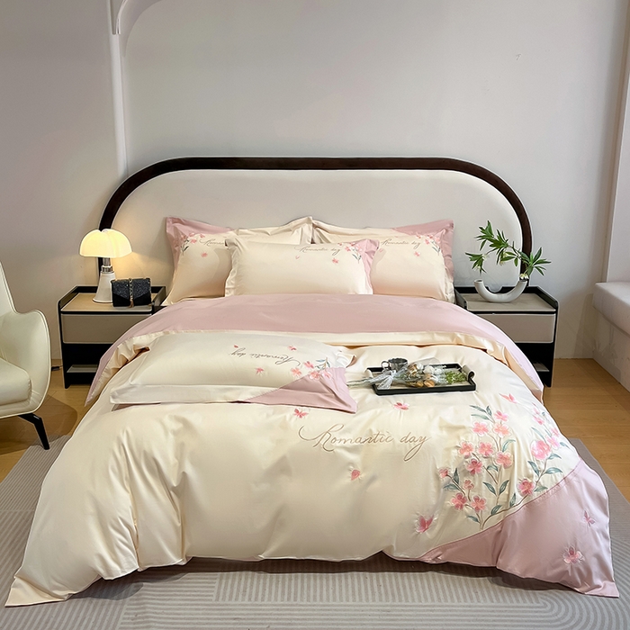 91家纺网 家纺一手货源 找家纺 （总）桃园 新品纯棉全棉长绒棉刺绣绣花高端礼盒四件套-花语