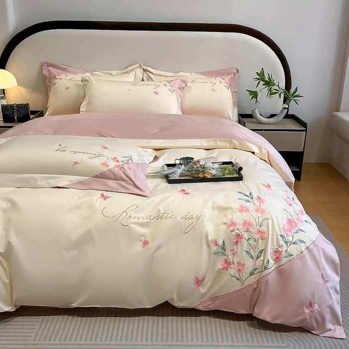 91家纺网 家纺一手货源 找家纺 （总）桃园 新品纯棉全棉长绒棉刺绣绣花高端礼盒四件套-花语