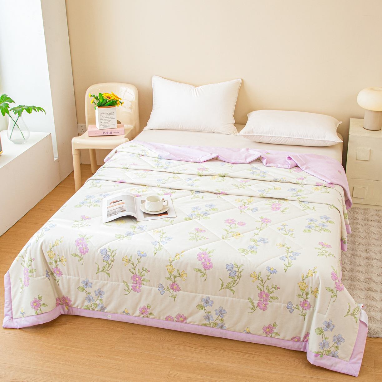 91家纺网 家纺一手货源 找家纺 美之润2026新款A类全棉印花夏被空调被夏凉被 花艺悠然