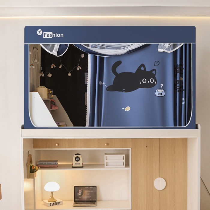 91家纺网 家纺一手货源 找家纺 壹和 2026新款强遮光纳米技术静电植绒环保透气床帘加密纱学生蚊帐 躺赢猫