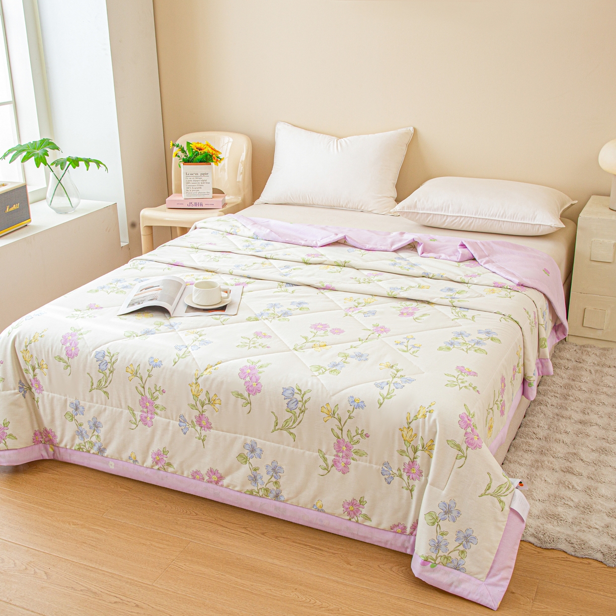 91家纺网 家纺一手货源 找家纺 美之润2026新款A类全棉印花夏被空调被夏凉被 花艺悠然