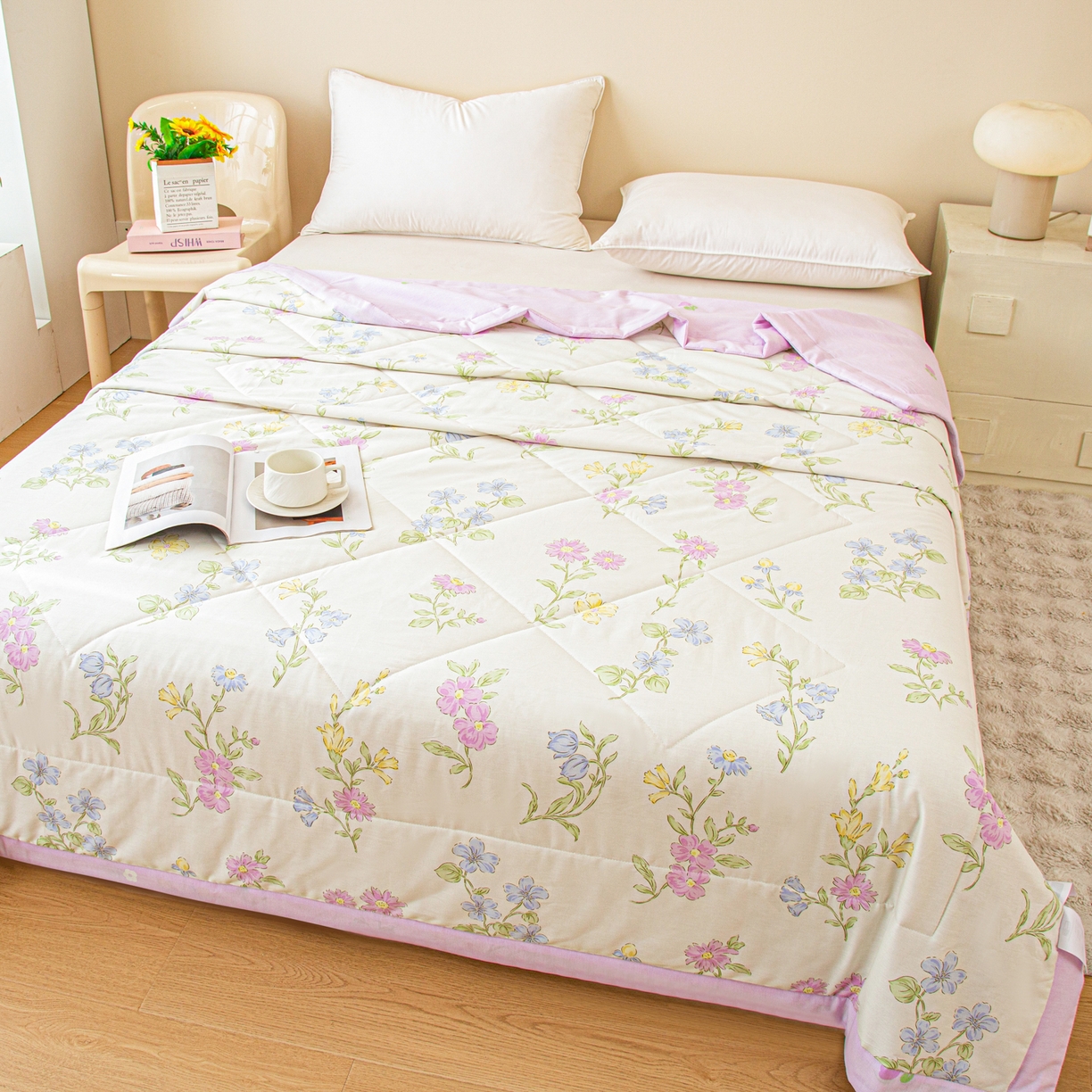 91家纺网 家纺一手货源 找家纺 美之润2026新款A类全棉印花夏被空调被夏凉被 花艺悠然