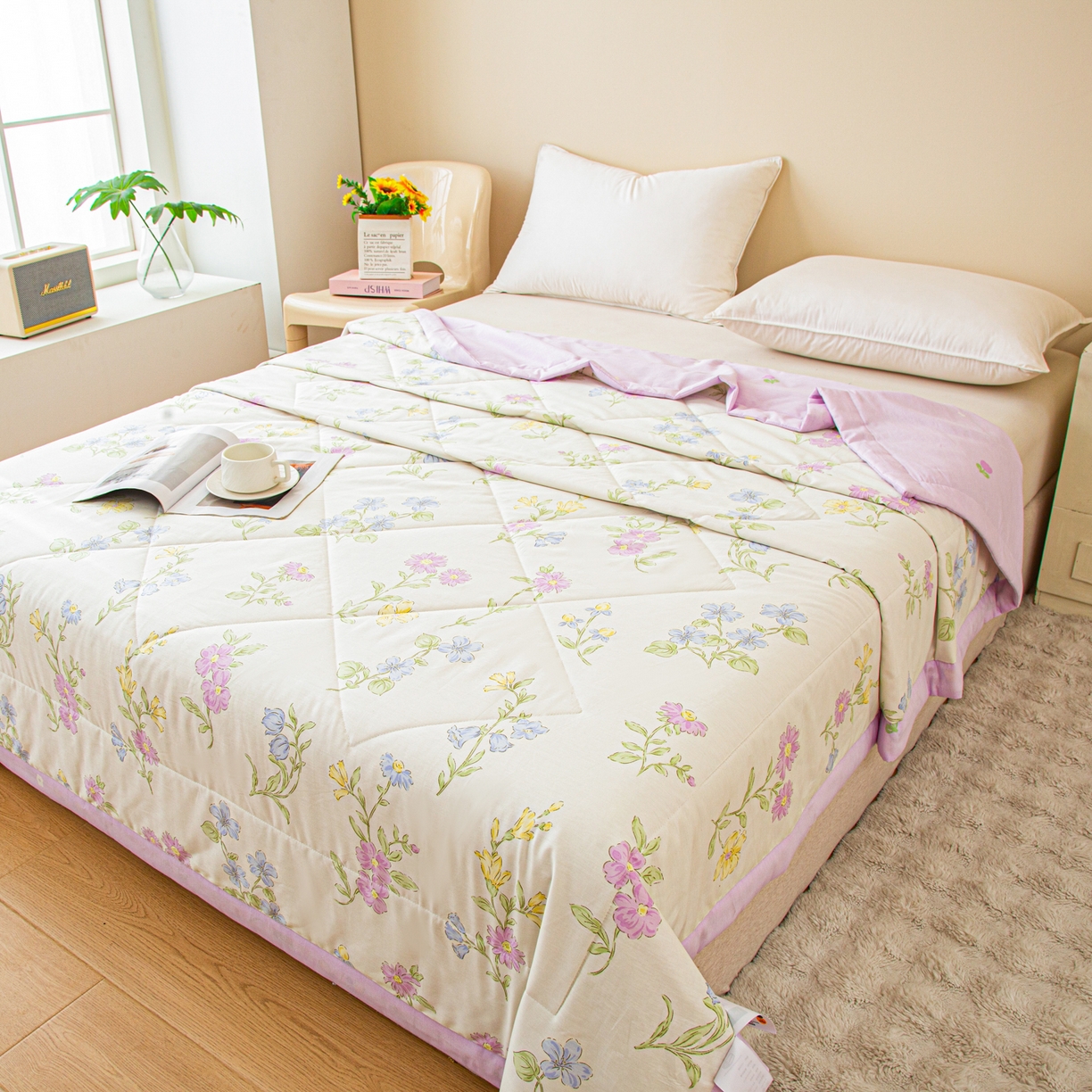 91家纺网 家纺一手货源 找家纺 美之润2026新款A类全棉印花夏被空调被夏凉被 花艺悠然