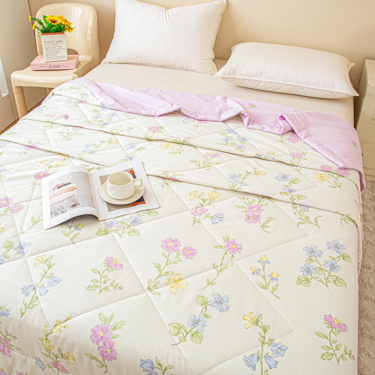 91家纺网 家纺一手货源 找家纺 美之润2026新款A类全棉印花夏被空调被夏凉被 花艺悠然