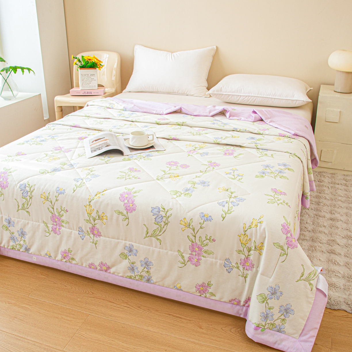 91家纺网 家纺一手货源 找家纺 美之润2026新款A类全棉印花夏被空调被夏凉被 花艺悠然