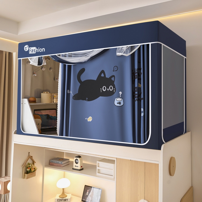 壹和 2026新款强遮光纳米技术静电植绒环保透气床帘加密纱学生蚊帐 躺赢猫