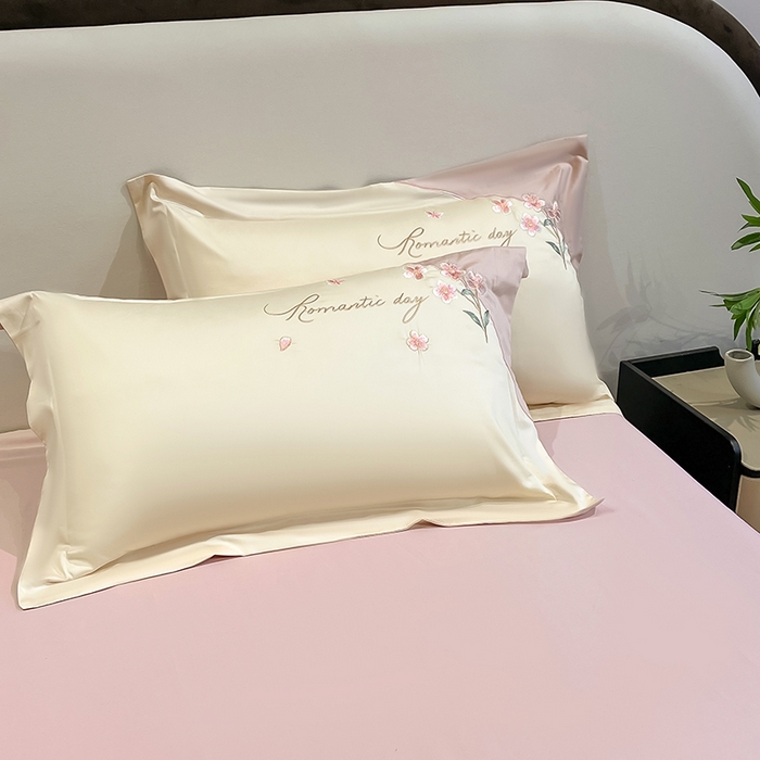 91家纺网 家纺一手货源 找家纺 桃园 新品纯棉全棉长绒棉刺绣绣花高端礼盒四件套-花语 花语-白粉