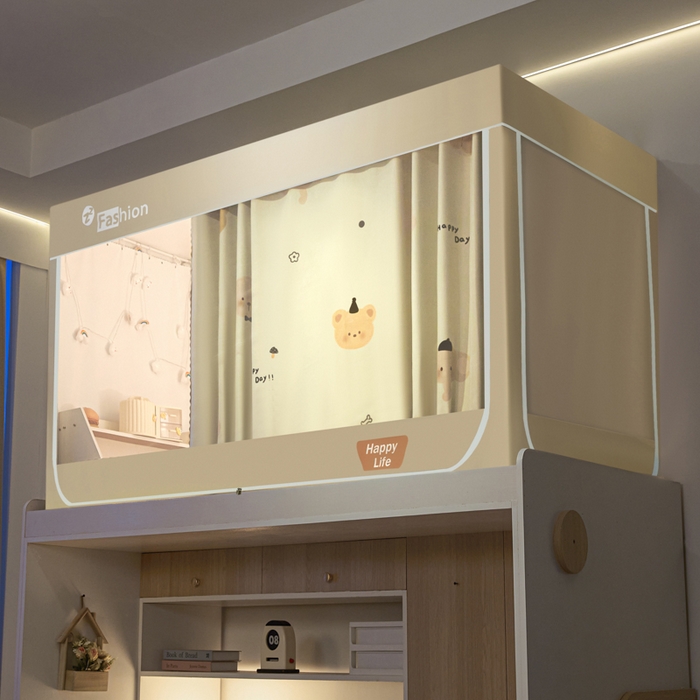 91家纺网 家纺一手货源 找家纺 壹和 2026新款强遮光纳米技术静电植绒环保透气床帘加密纱学生蚊帐 萌宠物语