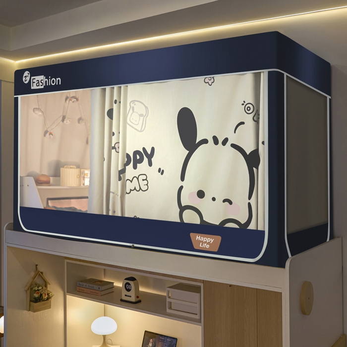 91家纺网 家纺一手货源 找家纺 壹和 2026新款强遮光纳米技术静电植绒环保透气床帘加密纱学生蚊帐 小狗多乐