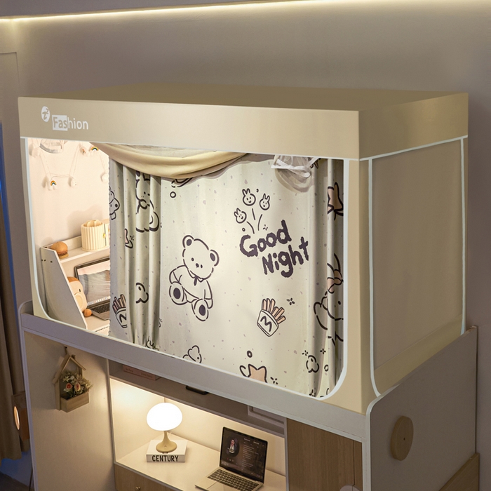 91家纺网 家纺一手货源 找家纺 壹和 2026新款强遮光纳米技术静电植绒环保透气床帘加密纱学生蚊帐 晚安宝贝