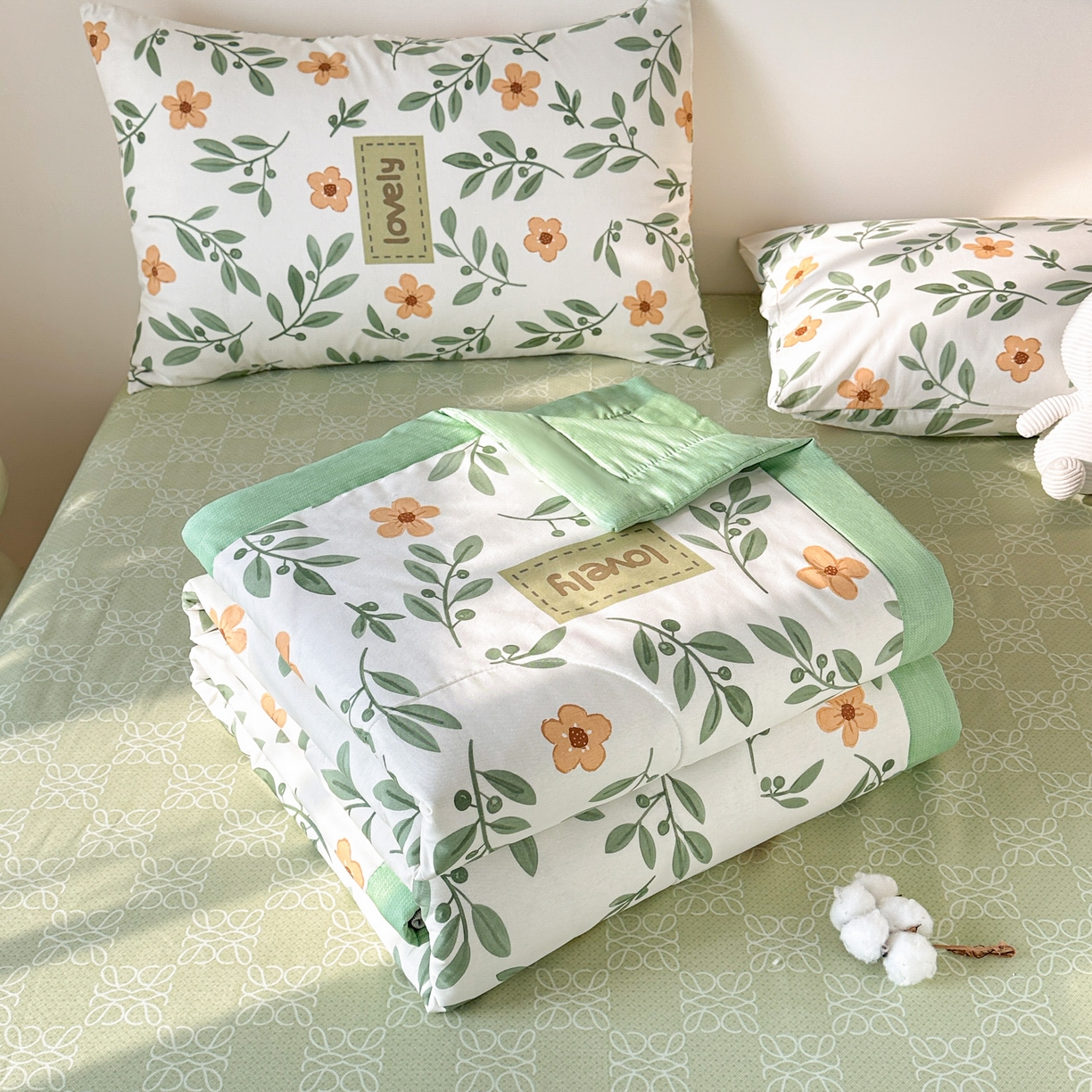 91家纺网 家纺一手货源 找家纺 首选家纺 2026春夏新款100%全棉纯棉棉花夏被夏凉被空调被 青柠薄荷