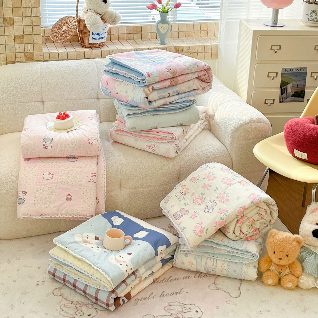 91家纺网 家纺一手货源 找家纺 川悦生活 2026新款双层纱木棉夏被四件套 组合图