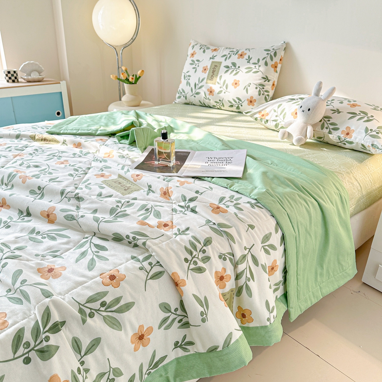 91家纺网 家纺一手货源 找家纺 首选家纺 2026春夏新款100%全棉纯棉棉花夏被夏凉被空调被 青柠薄荷