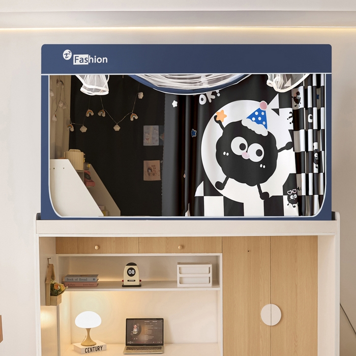 91家纺网 家纺一手货源 找家纺 壹和 2026新款强遮光纳米技术静电植绒环保透气床帘加密纱学生蚊帐 可爱煤球