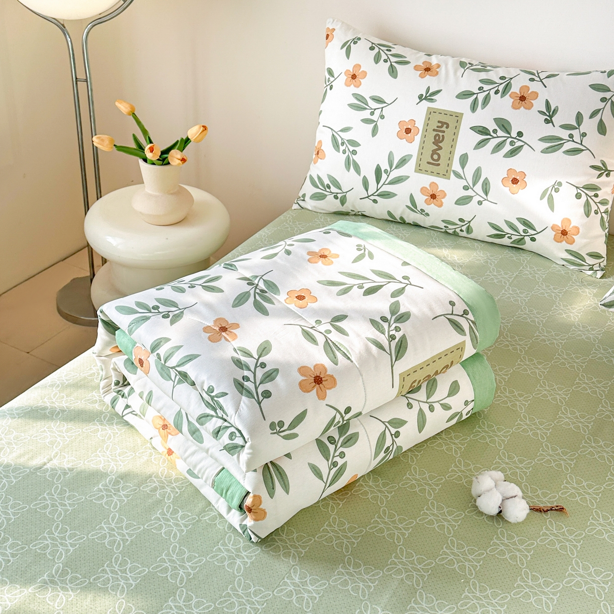 91家纺网 家纺一手货源 找家纺 首选家纺 2026春夏新款100%全棉纯棉棉花夏被夏凉被空调被 青柠薄荷