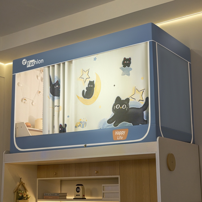 91家纺网 家纺一手货源 找家纺 壹和 2026新款强遮光纳米技术静电植绒环保透气床帘加密纱学生蚊帐 月亮猫