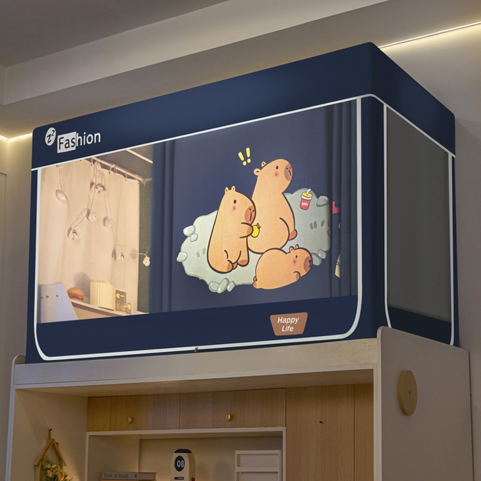 91家纺网 家纺一手货源 找家纺 壹和 2026新款强遮光纳米技术静电植绒环保透气床帘加密纱学生蚊帐 卡皮巴拉