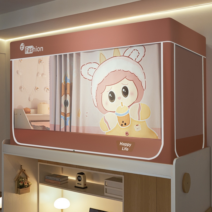 91家纺网 家纺一手货源 找家纺 壹和 2026新款强遮光纳米技术静电植绒环保透气床帘加密纱学生蚊帐 奶嘴布布