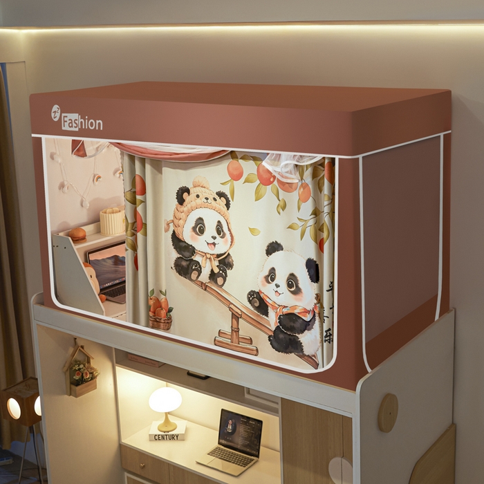 91家纺网 家纺一手货源 找家纺 壹和 2026新款强遮光纳米技术静电植绒环保透气床帘加密纱学生蚊帐 平安喜乐