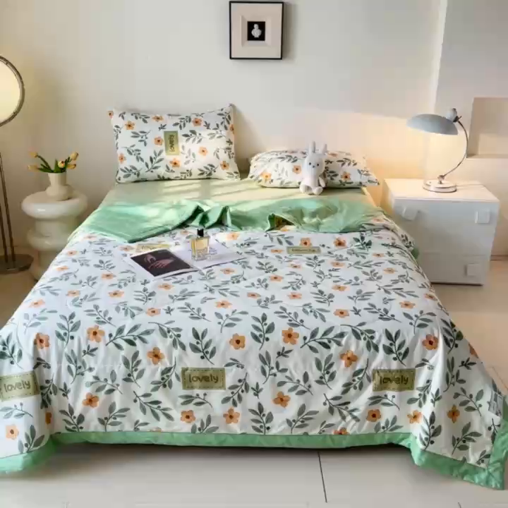 91家纺网 家纺一手货源 找家纺 首选家纺 2026春夏新款100%全棉纯棉棉花夏被夏凉被空调被 青柠薄荷