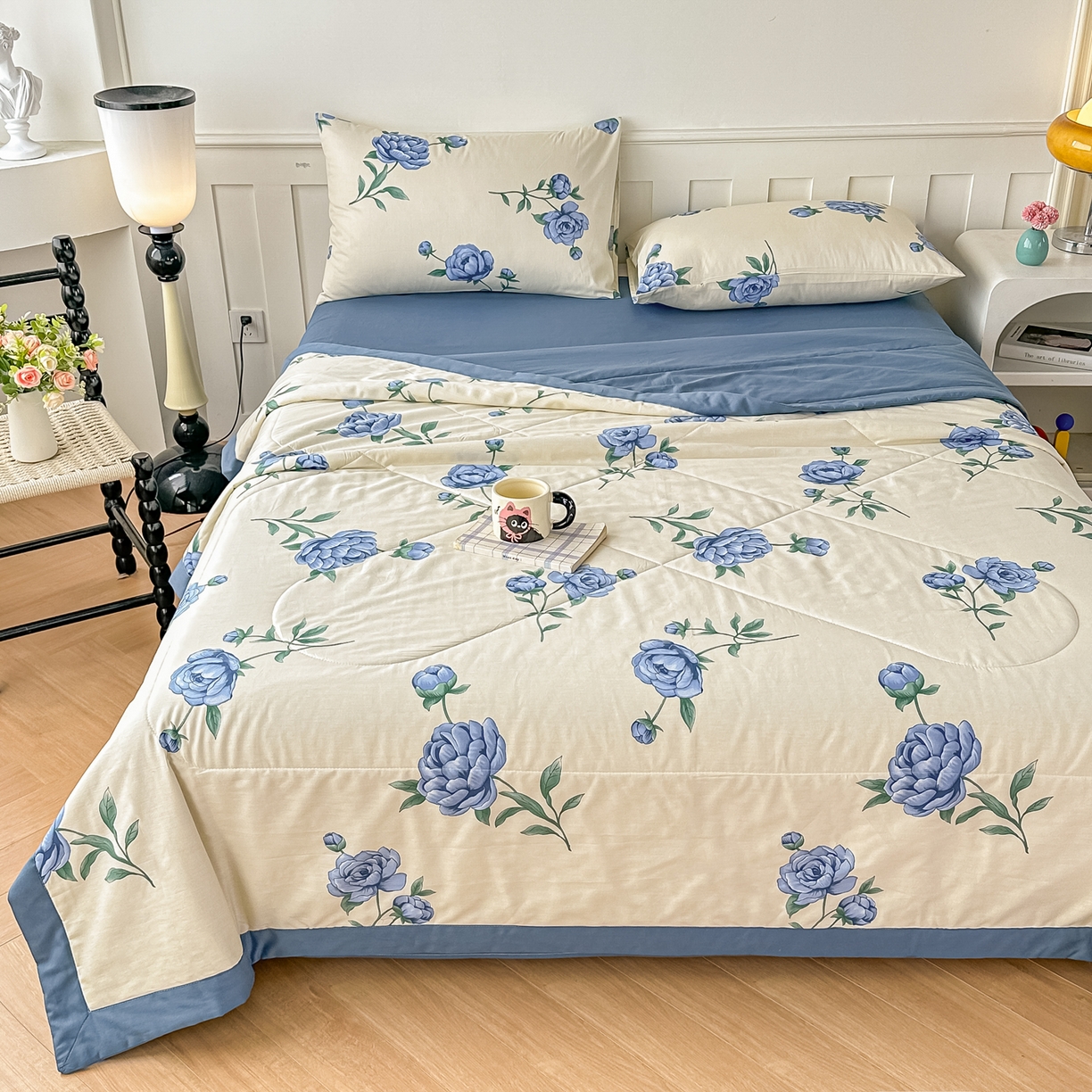 91家纺网 家纺一手货源 找家纺 首选家纺 2026春夏新款100%全棉纯棉棉花夏被夏凉被空调被 如月花秀