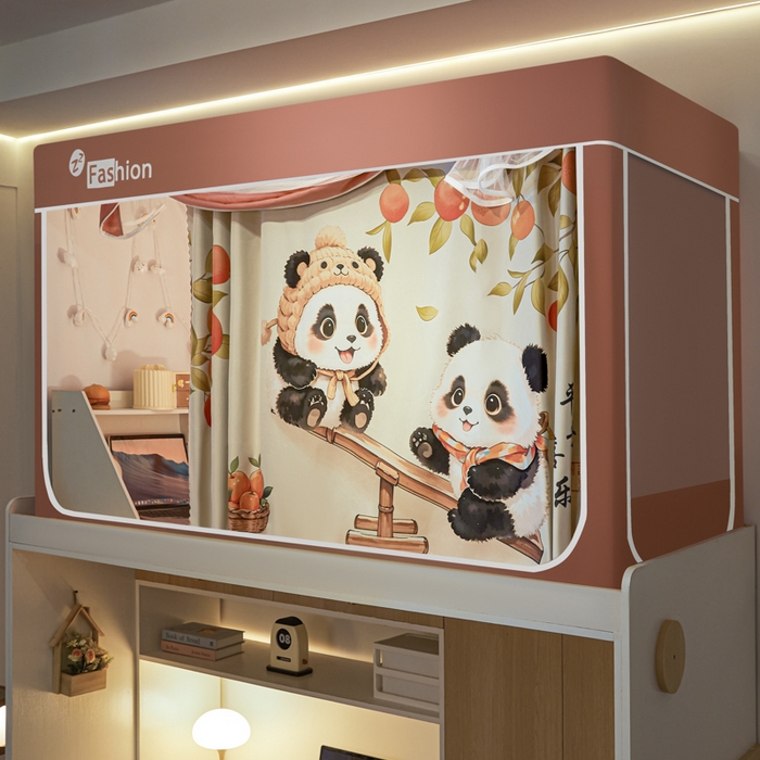 91家纺网 家纺一手货源 找家纺 壹和 2026新款强遮光纳米技术静电植绒环保透气床帘加密纱学生蚊帐 平安喜乐