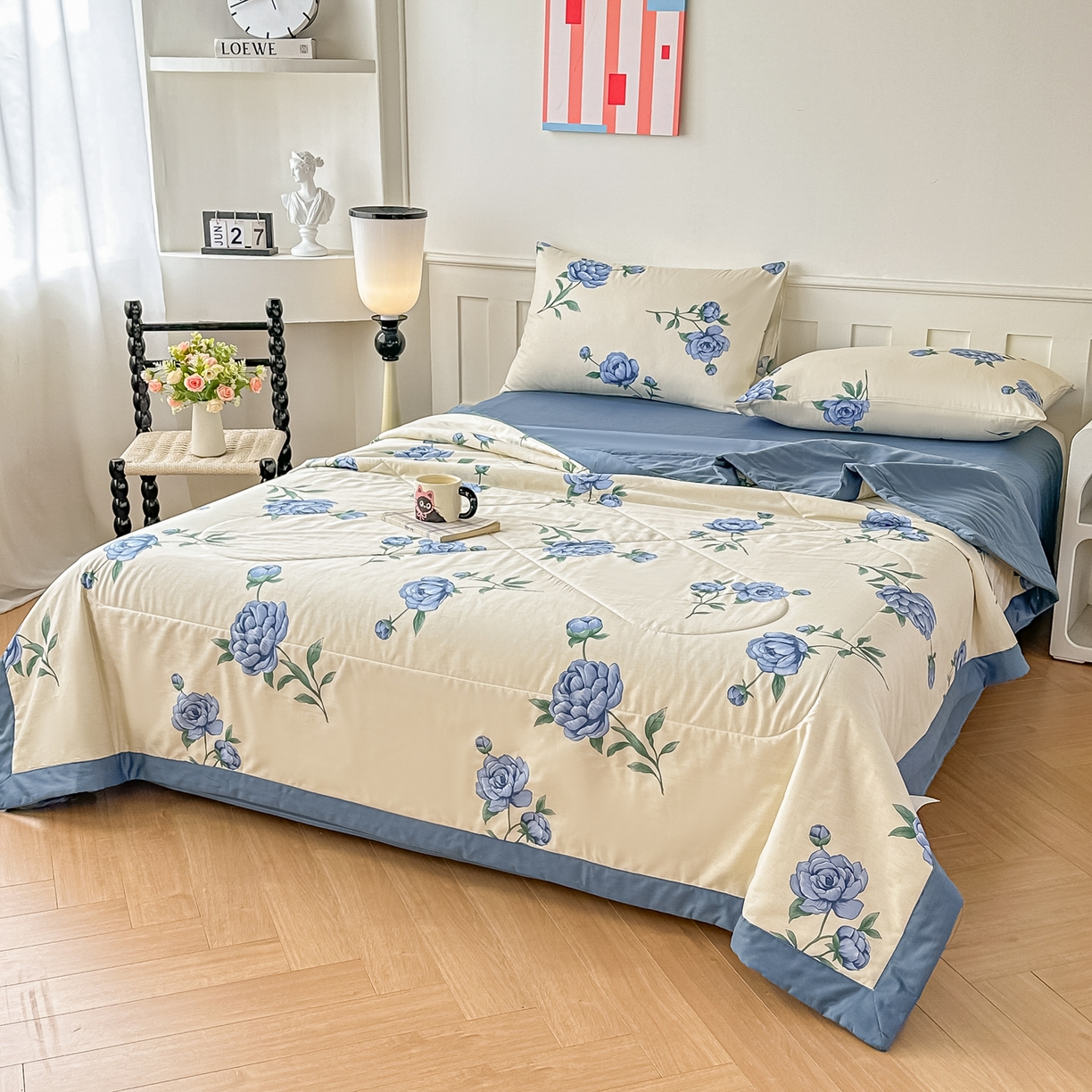 91家纺网 家纺一手货源 找家纺 首选家纺 2026春夏新款100%全棉纯棉棉花夏被夏凉被空调被 如月花秀