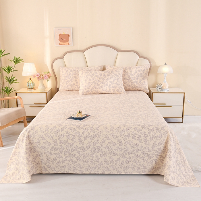 91家纺网 家纺一手货源 找家纺 2026新款细纱老粗布床单床笠凉席席子三件套 竹韵花语