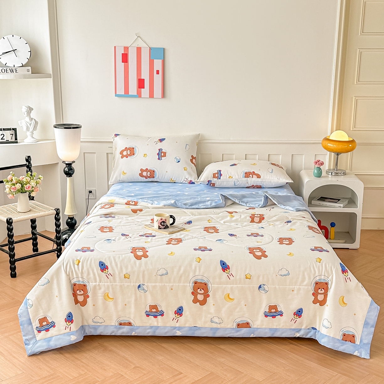 91家纺网 家纺一手货源 找家纺 首选家纺 2026春夏新款100%全棉纯棉棉花夏被夏凉被空调被 太空小熊