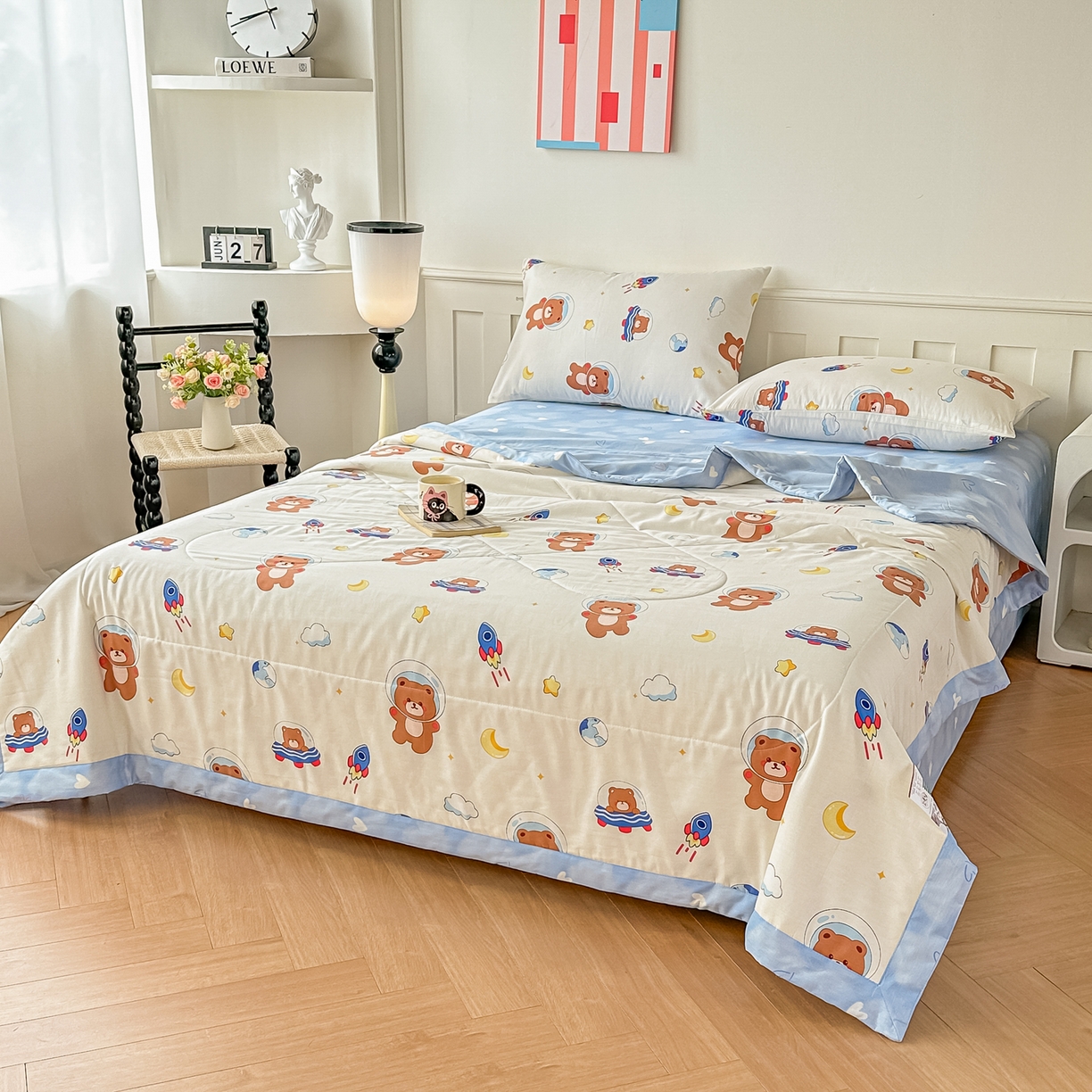 91家纺网 家纺一手货源 找家纺 首选家纺 2026春夏新款100%全棉纯棉棉花夏被夏凉被空调被 太空小熊