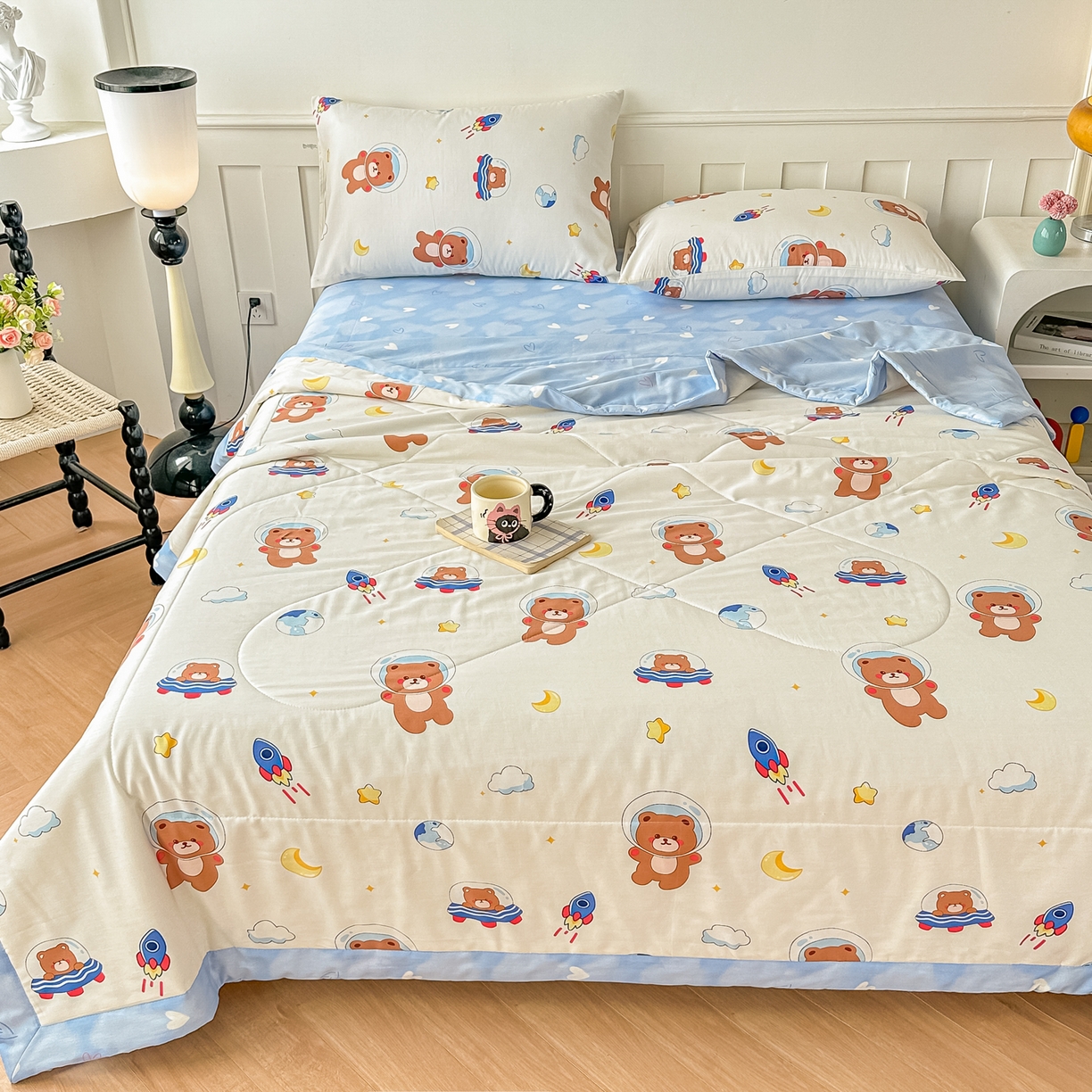 91家纺网 家纺一手货源 找家纺 首选家纺 2026春夏新款100%全棉纯棉棉花夏被夏凉被空调被 太空小熊