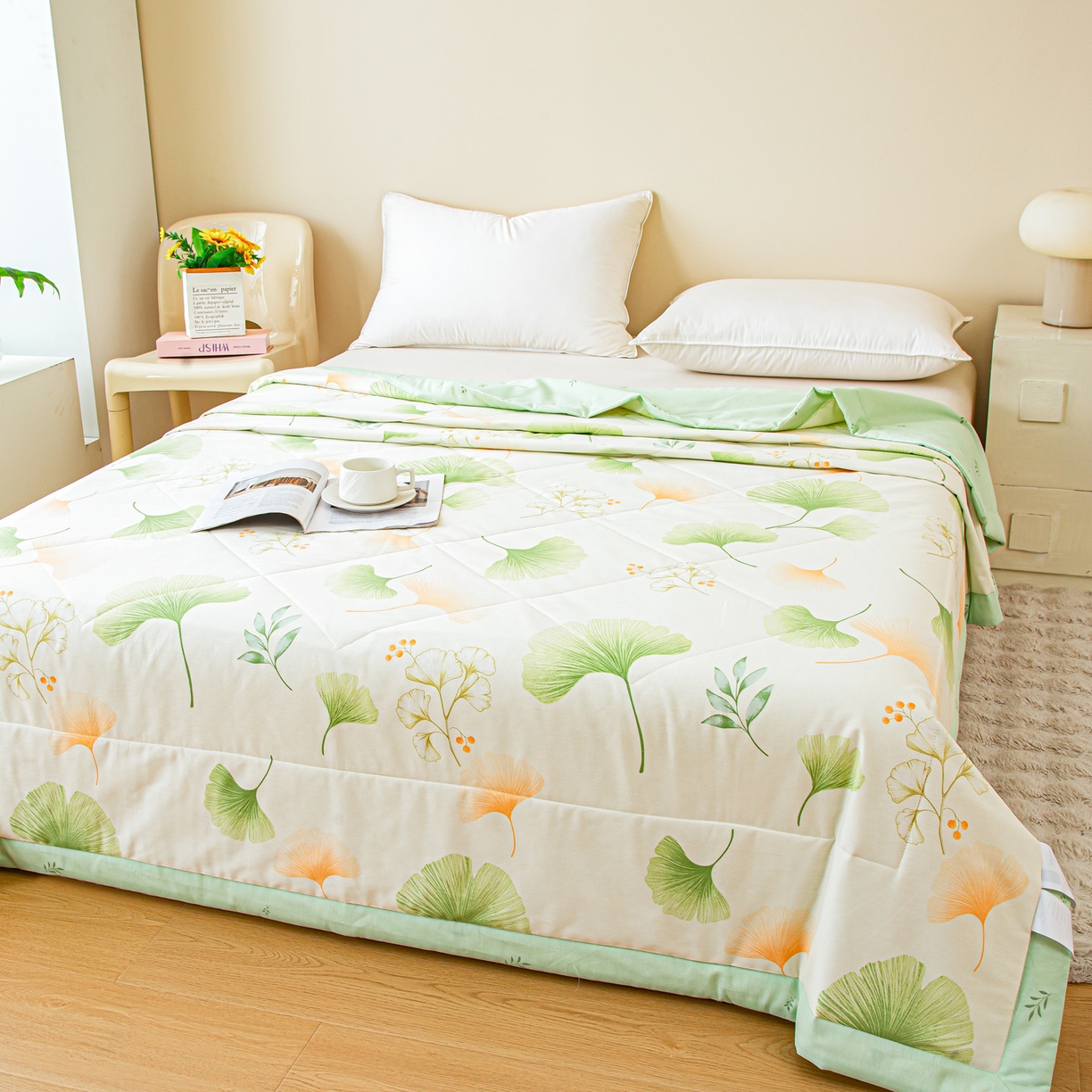 91家纺网 家纺一手货源 找家纺 美之润2026新款A类全棉印花夏被空调被夏凉被 青绿银杏