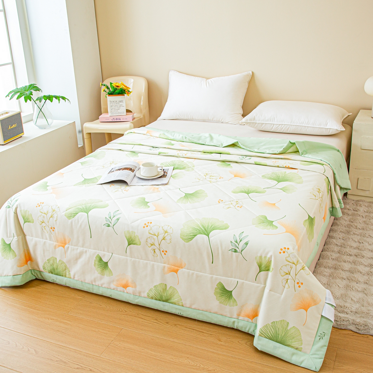 91家纺网 家纺一手货源 找家纺 美之润2026新款A类全棉印花夏被空调被夏凉被 青绿银杏