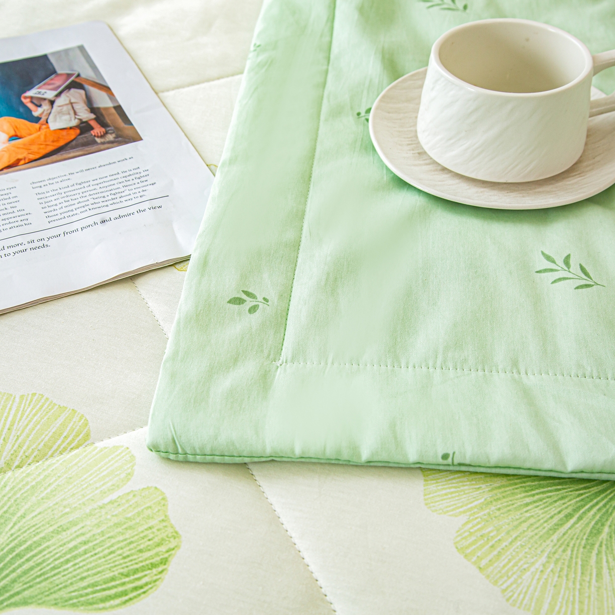 91家纺网 家纺一手货源 找家纺 美之润2026新款A类全棉印花夏被空调被夏凉被 青绿银杏