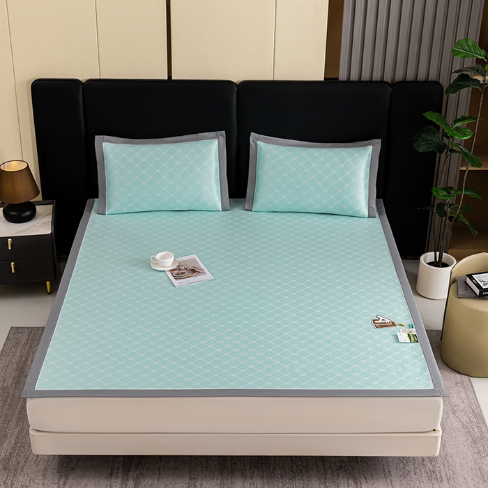 91家纺网 家纺一手货源 找家纺 小牛席业 2026新款轻奢风小玫瑰凉感冰丝席系列凉席藤席冰丝席冰丝席凉感席乳胶席凉感豆豆席 湖蓝