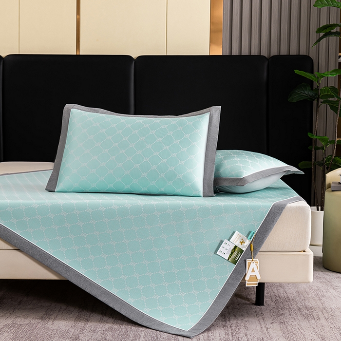 91家纺网 家纺一手货源 找家纺 小牛席业 2026新款轻奢风小玫瑰凉感冰丝席系列凉席藤席冰丝席冰丝席凉感席乳胶席凉感豆豆席 湖蓝