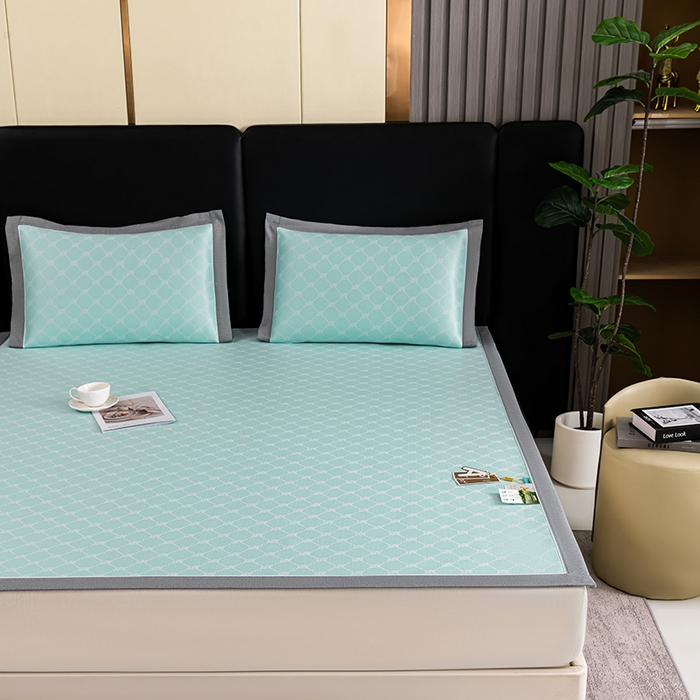 91家纺网 家纺一手货源 找家纺 小牛席业 2026新款轻奢风小玫瑰凉感冰丝席系列凉席藤席冰丝席冰丝席凉感席乳胶席凉感豆豆席 湖蓝