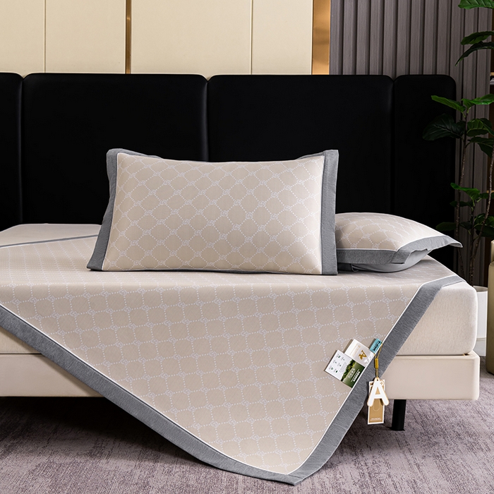 91家纺网 家纺一手货源 找家纺 小牛席业 2026新款轻奢风小玫瑰凉感冰丝席系列凉席藤席冰丝席冰丝席凉感席乳胶席凉感豆豆席 香槟