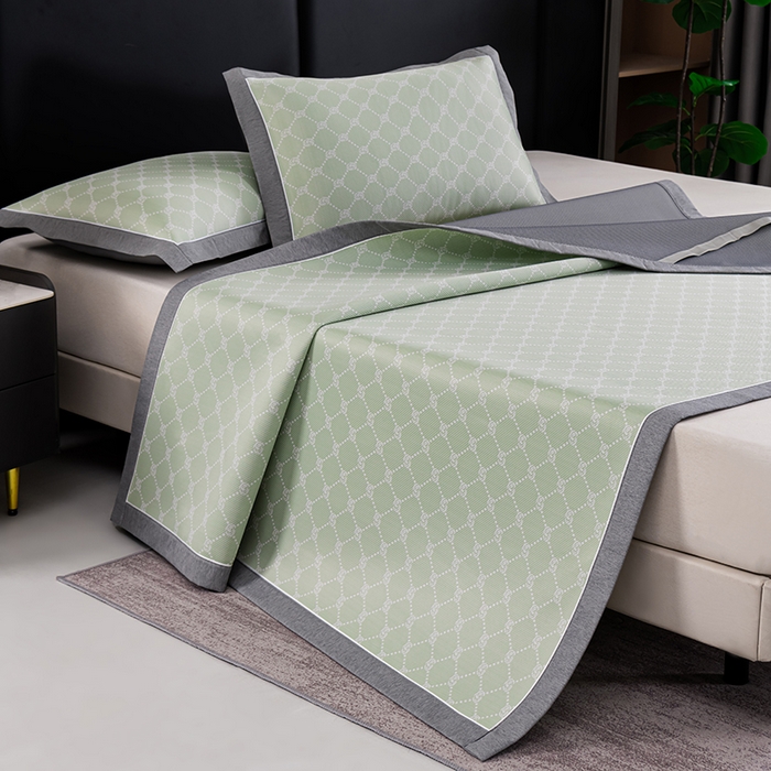 91家纺网 家纺一手货源 找家纺 小牛席业 2026新款轻奢风小玫瑰凉感冰丝席系列凉席藤席冰丝席冰丝席凉感席乳胶席凉感豆豆席 绿色