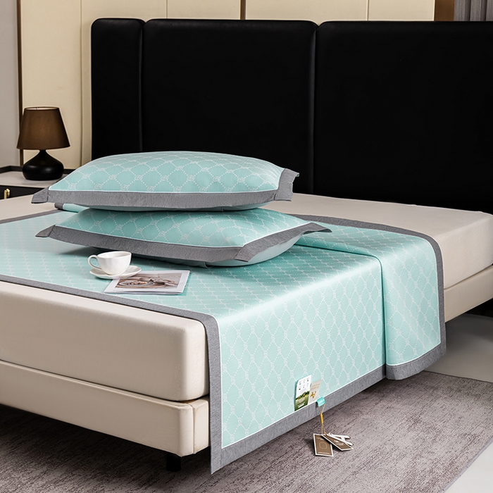 91家纺网 家纺一手货源 找家纺 小牛席业 2026新款轻奢风小玫瑰凉感冰丝席系列凉席藤席冰丝席冰丝席凉感席乳胶席凉感豆豆席 湖蓝