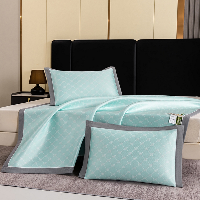 91家纺网 家纺一手货源 找家纺 小牛席业 2026新款轻奢风小玫瑰凉感冰丝席系列凉席藤席冰丝席冰丝席凉感席乳胶席凉感豆豆席 湖蓝