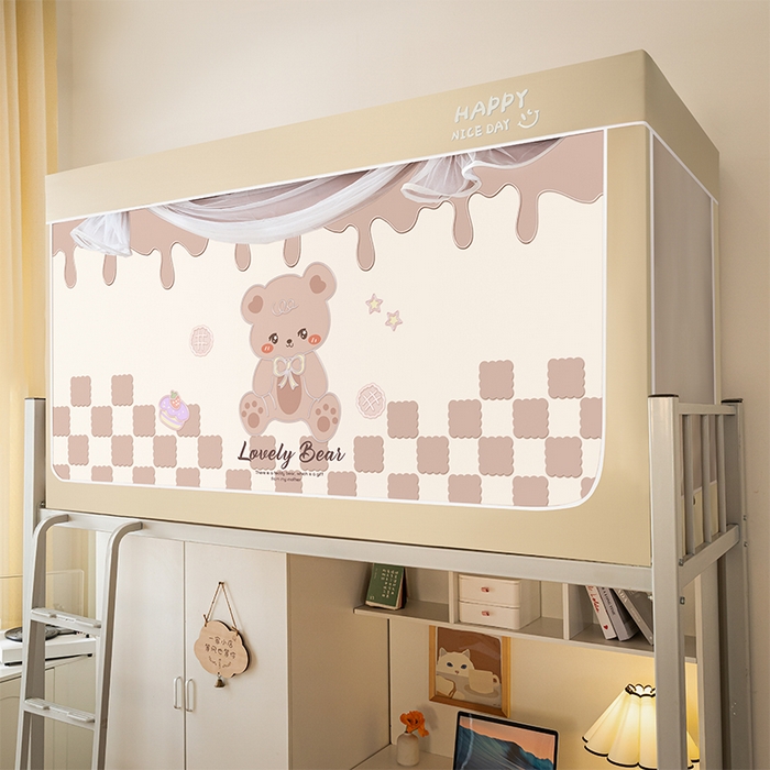 91家纺网 家纺一手货源 找家纺 壹和 2026新款涂银强遮光学生蚊帐 蜜糖小熊