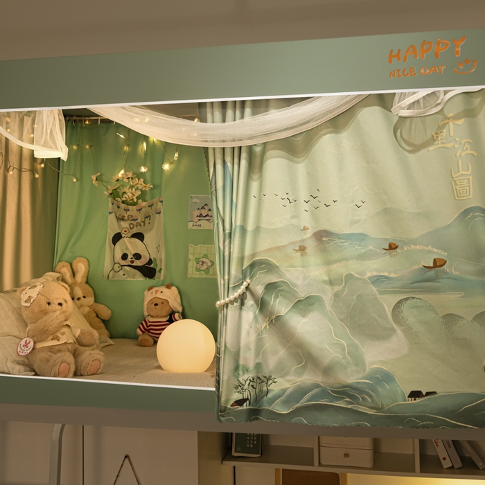 91家纺网 家纺一手货源 找家纺 壹和 2026新款涂银强遮光学生蚊帐 千里江山