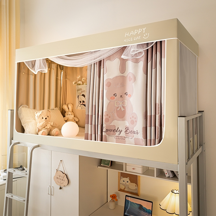 91家纺网 家纺一手货源 找家纺 壹和 2026新款涂银强遮光学生蚊帐 蜜糖小熊