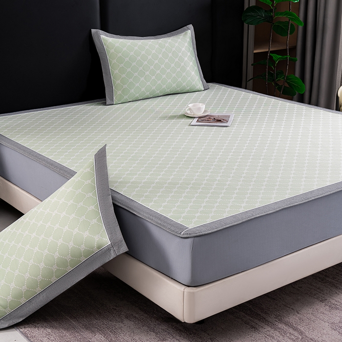 91家纺网 家纺一手货源 找家纺 （总）小牛席业 2026新款轻奢风提花凉感冰丝席系列（床笠款）小玫瑰凉席藤席冰藤双面席冰丝席竹席凉席空调席草席三件套