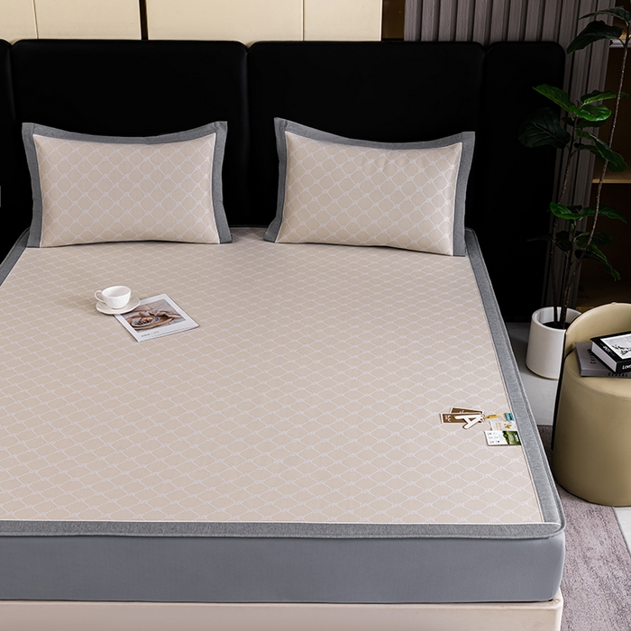 91家纺网 家纺一手货源 找家纺 小牛席业 2026新款轻奢风提花凉感冰丝席系列（床笠款）小玫瑰凉席藤席冰藤双面席冰丝席竹席凉席空调席草席三件套 香槟