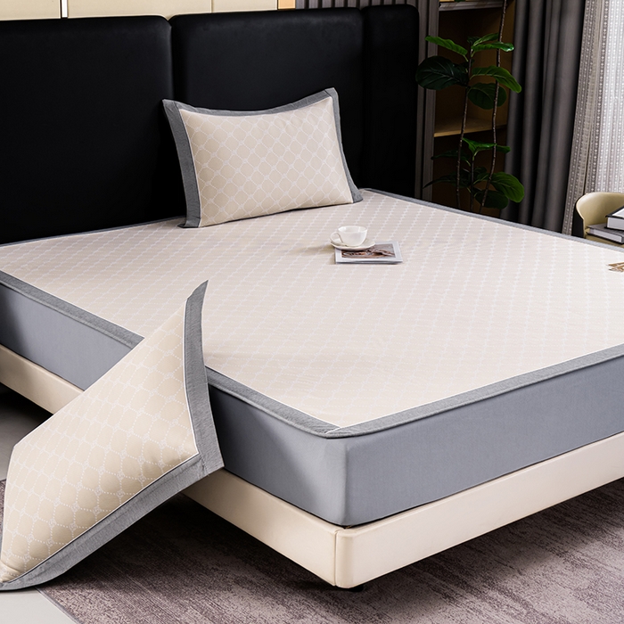 91家纺网 家纺一手货源 找家纺 小牛席业 2026新款轻奢风提花凉感冰丝席系列（床笠款）小玫瑰凉席藤席冰藤双面席冰丝席竹席凉席空调席草席三件套 香槟